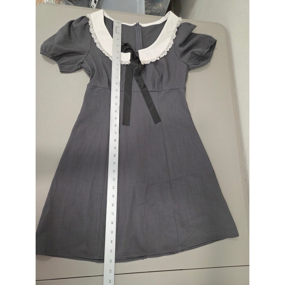 DAZY Wednesday Addams Peter Pan Collar Mini Dress Junior M Coquette Doll Gray - Picture 12 of 13